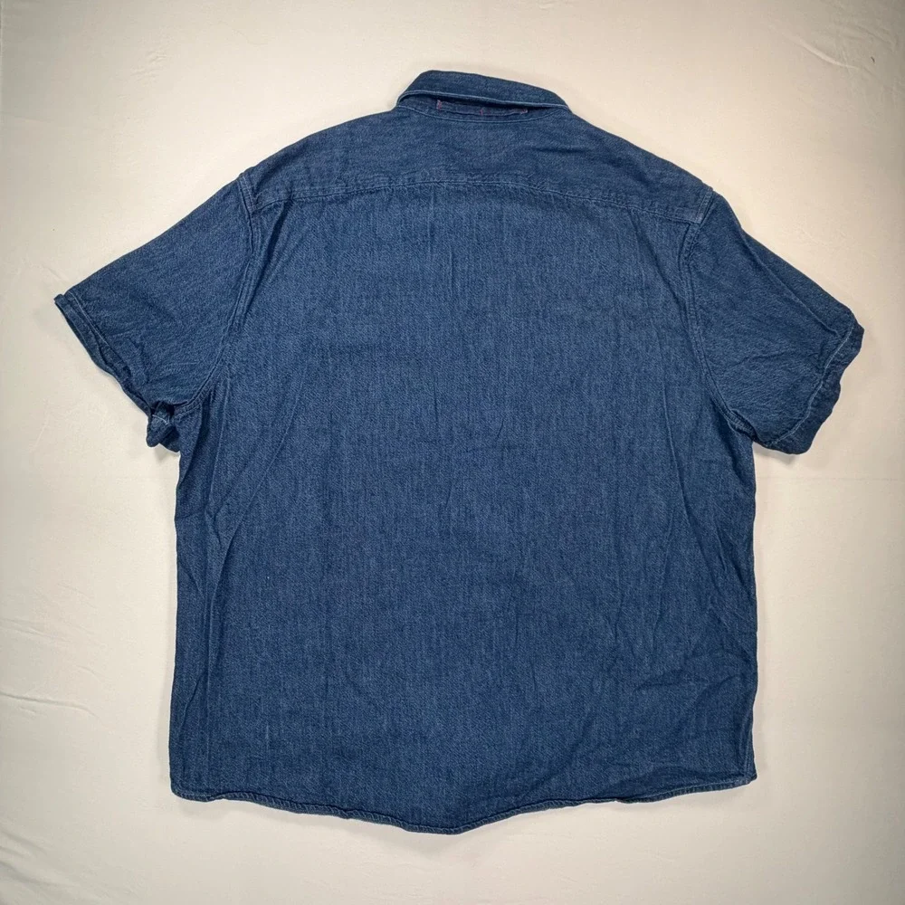 Banana Republic Mens XL Blue Denim Short Sleeve Button Down Utility Shirt 0434